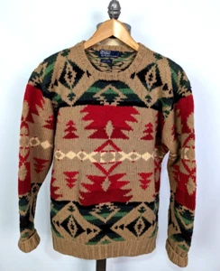 POLO RALPH LAUREN Hand Knit Wool Aztec Southwestern Native Sweater Gr. L Vintage - Bild 1 von 4