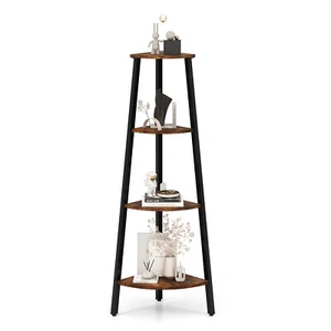 4-Tier Corner Shelf Stable Storage Rack Display Stand Wood Round Shelves Black - Picture 1 of 8