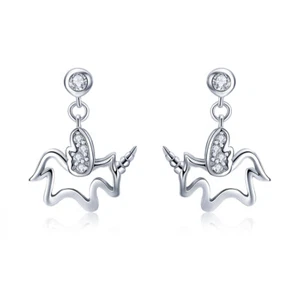 NUEVOS Auténticos Pendientes Colgantes de Plata Esterlina 925 SS 925 Unicornio CZ SCE425 - Imagen 1 de 3