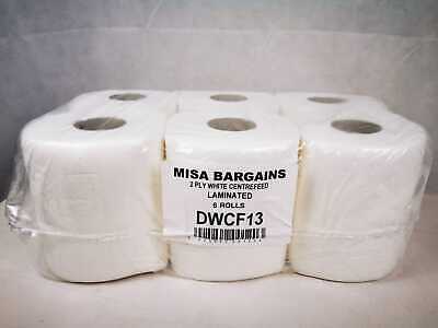 6 PACK 2 PLY WHITE EMBOSSED CENTRE FEED PAPER WIPE ROLLS INC VAT 45m/ Roll • 9.99£