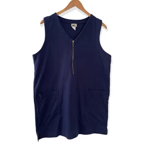 Vestido Jersey Vintage Años 90 LL Bean Mini Cambio XL Azul Marino Cuello en V Bolsillos con Cremallera - Imagen 1 de 4