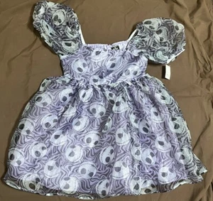Girls' Jack Skellington Halloween Short Puff Sleeve Dress - Purple Size Large - Picture 1 of 2
