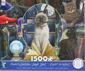 Ceaco 1500 Piece Puzzle NIGHT SPIRIT 3 black cats 1 tabby 1 seal point 5 Kitties - Picture 1 of 4
