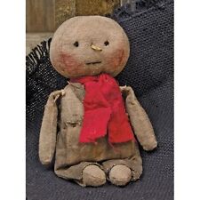 NEW PRIMITIVE SNOWMAN DOLL Little Snowball Christmas 8"T Stained Winter Craft