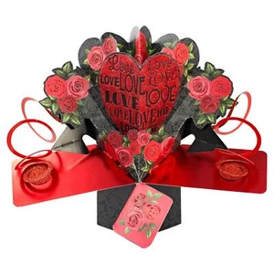 Tarjeta emergente 3D rosas de amor románticas tarjetas de felicitación de San Valentín novia - Imagen 1 de 1