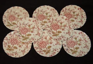 VINTAGE Johnson Brothers Rose Chintz Pink 8 Bread Butter Plates Made in England - Picture 1 of 5
