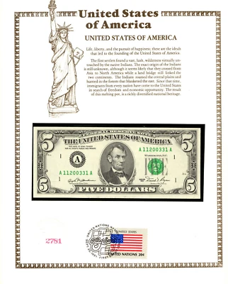 United States Banknote 5 Dollars P-469 1981 UNC w/FDI UN FLAG STAMP A11200331A - Image 1 of 3