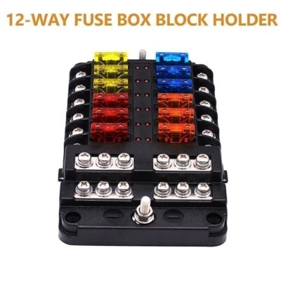 12-Way Car Fuse Box Block Holder LED Indicator 32V Waterproof for Marine Boat Foto 1 de 4