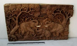 ¡MAGNÍFICO! Madera de teca dorada 3 elefantes familia Somsak Meewan - Imagen 1 de 5