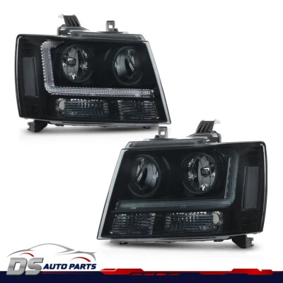 Fit For 2007-2014 Chevy Tahoe Suburban LED DRL Headlights Black/Smoke  - Image 1 of 4
