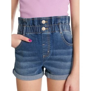 Justice Girls Double Button Paperbag Shorts, Medium Wash, Size 10 - Picture 1 of 9