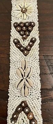 Cinturón de tela de madera con cuentas conchas marinas hecho a mano boho hippie verano Indonesia Foto 1 de 4