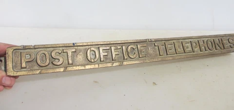 Antique Brass Post Office Telephone Plaque Letter Royal Mail Vintage Old 21.5"W Cover