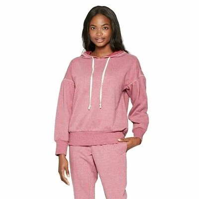 Women's Xhilaration Soft and Cozy Hooded Sleep Sweatshirt Burgundy Small, 1020 - Image 1 of 4