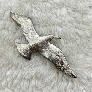 Vintage Möwe Vogel Brosche Anhänger Kombination minimalistisch strukturiert silberfarben 2,5" - Bild 1 von 4