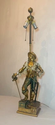 Enorme Lámpara de Mesa Antigua Figura Pirata Capitán Kidd Bronce Patinado Foto 1 de 4