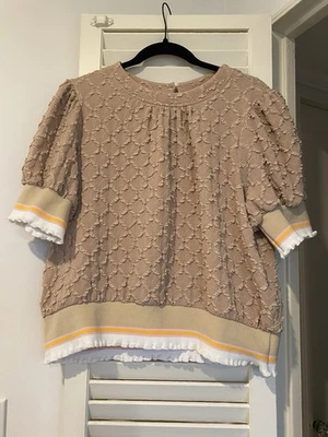 VOY Beige Naranja Blanco Volantes Patrón Diamante DOBLADILLO CON BANDAS Manga Abullonada Grande Foto 1 de 4