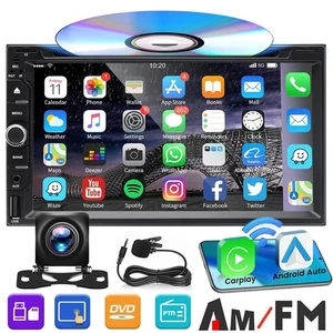 Double Din car Stereo with CD/DVD Player Wireless CarPlay & Android Auto GPS - Picture 1 of 13