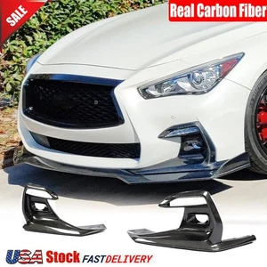 For Infiniti Q50 Sport 2018-2020 Real Carbon Front Fog Light Cover Trim Bezels - Picture 1 of 13
