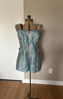 TRAJE DE BAÑO/TRAJE DE JUEGO VINTAGE AÑOS 50 RARO TALLA MÁS GRANDE AZUL RAYAS CARAMELO ¡NUEVO CON ETIQUETAS!! Foto 1 de 4