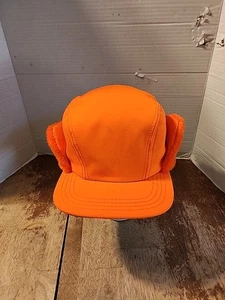 Vintage P Brand Hunting Blaze Orange Trapper Cap Size L Thermal Hat Thinsulate - Picture 1 of 7