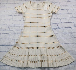 Sandro Paris DAMEN GRÖSSE 3 US L Before Knit Fit Flare Beige Strukturiert Kleid - Bild 1 von 15