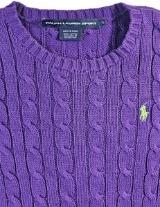Ralph Lauren Sport Pullover Damen Small Lila Aran Pulli Zopfmuster - Bild 1 von 9