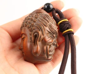 Blessing boxwood hand carving evil buddha statue fortune hand piece netsuke Art - Picture 1 of 6