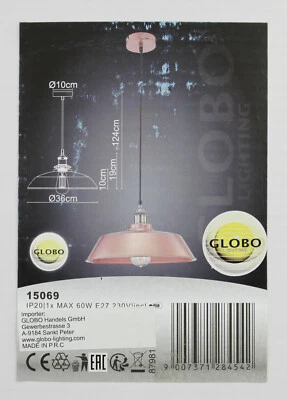 Globo Licata Pendelleuchte Hängeleuchte inkl DECO Leuchtmittel Kupfer NX-15069 - Bild 1 von 4