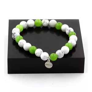 Armband Perlen Peridot + Howlith 8 Mm. Made IN Frankreich - Bild 1 von 7