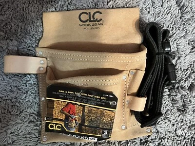 CLC Work Gear Suede Heavy Duty 3 Pocket 2 Loop Nail & Tool Bag With Polyweb Belt - Image 1 of 4