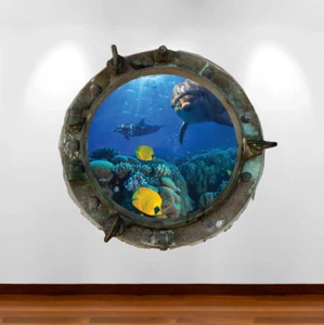 Dolphin Wall Decal Porthole 3D Sticker Removable Room Mural MySticky Art Decor - Picture 1 of 1