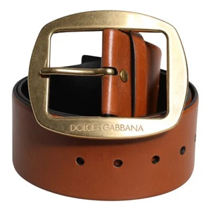 Dolce & Gabbana Cinturón Cuero Marrón Oro Hebilla de Metal Clásico 90cm/36in - Imagen 1 de 8
