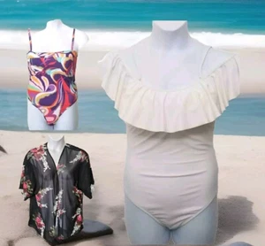 Swim Lot Of 3 Women Size L Bathing Swimsuit 1 Cover Up & Two One Piece Swimsuit - Picture 1 of 22