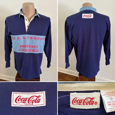 NOS 1986 Coca Cola Chambray Rugby Shirt sz SMALL Logo Pullover Long Sleeve Vtg - Image 1 of 4