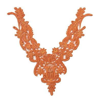 Lily 10" x 8" Red Orange Gray Venice Embroidery Bodice V shape Applique by Piece - Image 1 of 4