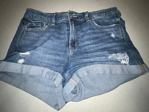 Old Navy Boy Friend Shorty Shorts Women 8 32X2 Jean Cuffed Stretch Distressed - Picture 1 of 9