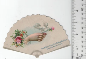 White Sewing Machine Die Cut Fan Dove Victorian Trade Card 3"x5" VTC-XD36 - Picture 1 of 2