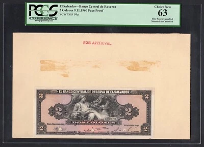 El Salvador 2 Colones 9-11-1960 P94p " Face Proof" Uncirculated Grade 63 - Image 1 of 2