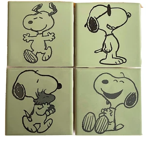 Vintage grün sortiert SNOOPY Keramikfliese Untersetzer - gravierte Fliese - 4er Set - Bild 1 von 8