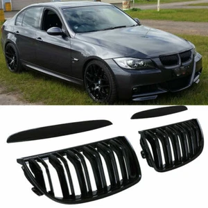 Gloss Black Front Kidney Grill Grille Bumper For BMW 3-Series E90 E91 2006-2008 - Picture 1 of 7