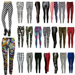 Ladies Printed Leggings Full Length Stretchy Trouser Casual Pants Plus Size - Picture 1 of 20