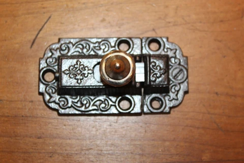 Antique 1871  Eastlake Cupboard Pantry Latch Lock with Keeper Cast Iron  FF-14 Cover