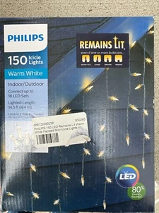 PHILIPS 150 LED Warm White Glistening Faceted Mini Icicle Lights NEW! - Picture 1 of 3