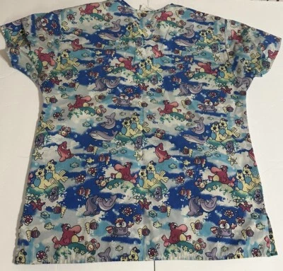 Crest Women’s XS Scrub Top Sea Animals Uniform Cotton Poly - Image 1 of 4