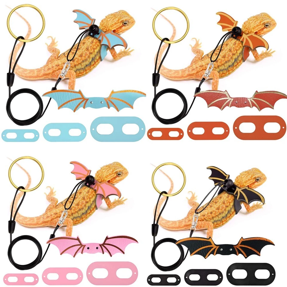 Lizard Harness Leash Bearded Dragon+Cool Leather Wings Reptile Adjustable UK～
