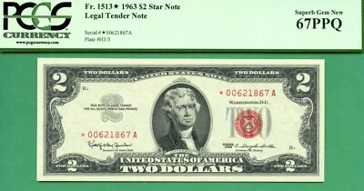 **** SUPERB STAR **** 1963 $2 USN **** PCGS SUPERB GEM 67 with PPQ **** Fr 1513* - Image 1 of 2
