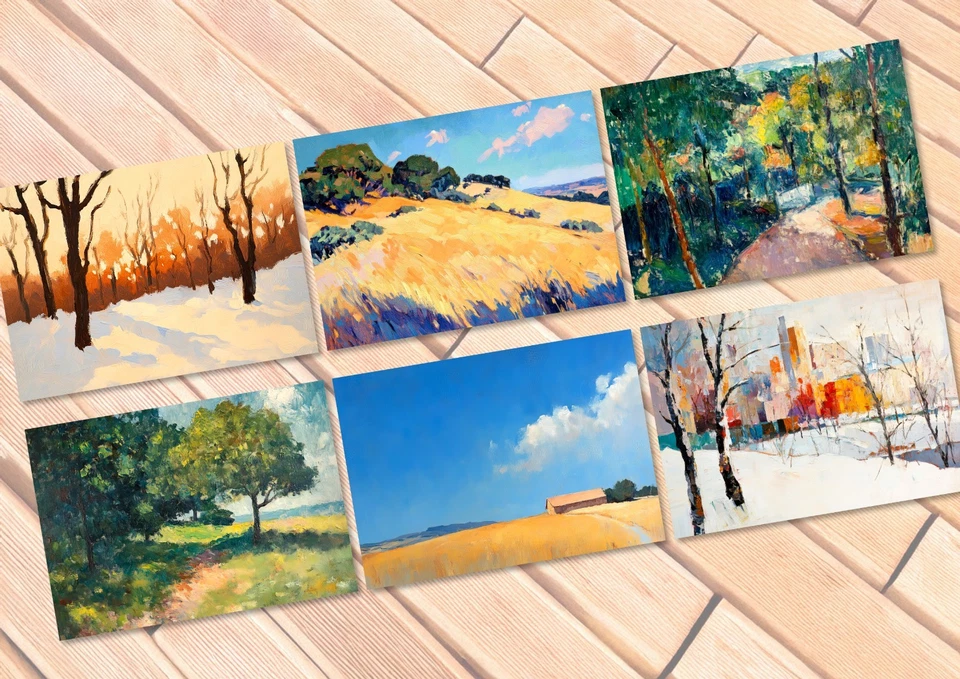 Seasonal Landscape Series 5"x7" Prints on Matte Paper | Nature Path Paintings - Image 1 of 1