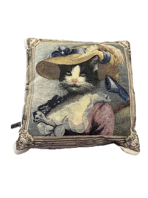 MCM Borgata Tapestry 16” Decorative Pillow Colonial Pussy Cat Dress Hat Regal - Image 1 of 4