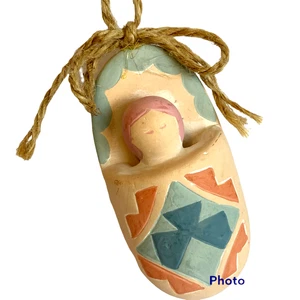 Adorno de Navidad vintage del suroeste indio bebé papoose arcilla pintado a mano - Imagen 1 de 12